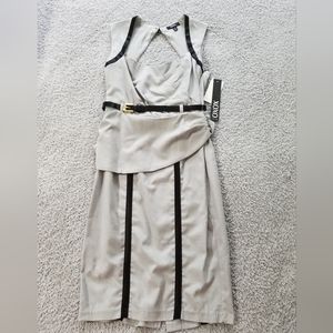 XOXO Gray and Black Sleeveless Belted Sheath Dress